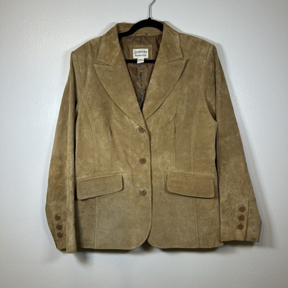 St. John's Bay Women's Washable Brown Suede Leather Blazer Jacket Size Large‎